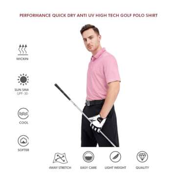 Mens Golf Shirts Moisture Wicking Dry Fit Short Sleeve Performance Sport Stripe Golf Polo Shirts for Men