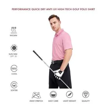 Mens Golf Shirts Moisture Wicking Dry Fit Short Sleeve Performance Sport Stripe Golf Polo Shirts for Men