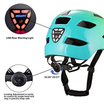 Bike Helmet, Exclusky Bicycle Helmet with LED Rear Light Bicycle Helmet for Men Women Cycle Helmet M...