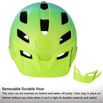 Bike Helmet, Exclusky Bicycle Helmet with LED Rear Light Bicycle Helmet for Men Women Cycle Helmet Mountain Biking Helmet with Detachable Visor,Mountain Cycling Helmet Adjustable Size