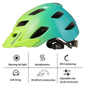 Bike Helmet, Exclusky Bicycle Helmet with LED Rear Light Bicycle Helmet for Men Women Cycle Helmet Mountain Biking Helmet with Detachable Visor,Mountain Cycling Helmet Adjustable Size