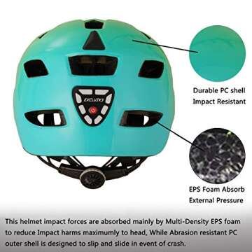 Bike Helmet, Exclusky Bicycle Helmet with LED Rear Light Bicycle Helmet for Men Women Cycle Helmet Mountain Biking Helmet with Detachable Visor,Mountain Cycling Helmet Adjustable Size