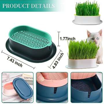 YUMINGUHC 3Pcs Cat Grass Planter (No Seeds Included) Wheatgrass Planting Trays Hydroponic Cat Grass Growing Kits for Indoor Cats Soilless Organic Nursery Box Pet Grass Pot (H)