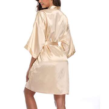 MissNina Women's Satin Kimono Robes Bridesmaid Wedding Robes Silky Bathrobes Loungewear, champagne