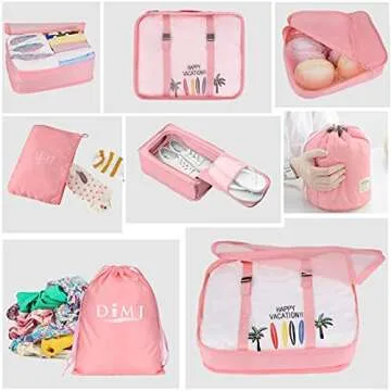 Packing Cubes for Travel, 8Pcs Travel Cubes Set Foldable Suitcase Organizer Lightweight Luggage Storage Bag (Pink)