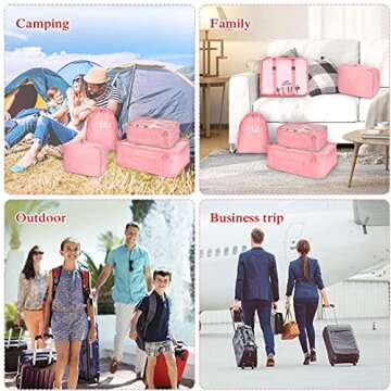 Packing Cubes for Travel, 8Pcs Travel Cubes Set Foldable Suitcase Organizer Lightweight Luggage Storage Bag (Pink)