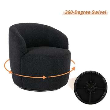 KIVENJAJA Swivel Barrel Chair, Teddy Sherpa Upholstered Modern Round Accent Arm Chairs, 360 Degree Swivel Small Single Sofa Armchair for Nursery Living Room Bedroom (Teddy, Black)