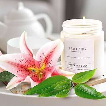 Craft & Kin White Tea & Lily Scented Candle Gift