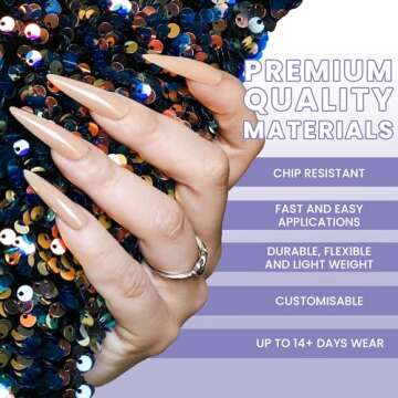 Allkem Press On Nails - Nude Glossy Extra Long Sculpted Stiletto 2 Set Bundle | 10 sizes - 20 pcs False Nails Full Cover Nail Kit with Glue