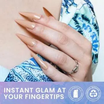 Allkem Press On Nails - Nude Glossy Extra Long Sculpted Stiletto 2 Set Bundle | 10 sizes - 20 pcs False Nails Full Cover Nail Kit with Glue