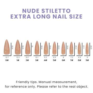 Allkem Press On Nails - Nude Glossy Extra Long Sculpted Stiletto 2 Set Bundle | 10 sizes - 20 pcs False Nails Full Cover Nail Kit with Glue