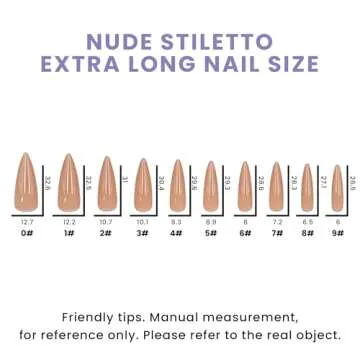 Allkem Press On Nails - Nude Glossy Extra Long Sculpted Stiletto 2 Set Bundle | 10 sizes - 20 pcs False Nails Full Cover Nail Kit with Glue