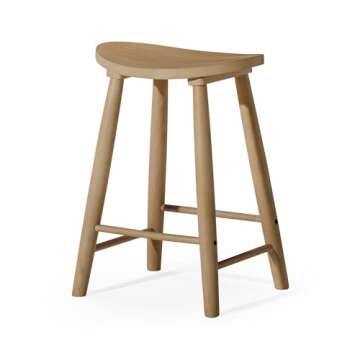 Maven Lane Luna 26 Inch Tall Counter Height Backless Modern Dining Barstool in Rustic Light Oak Wood Finish with Narrow Saddle Seat, Set of 2