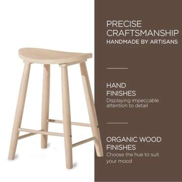 Maven Lane Luna 26 Inch Tall Counter Height Backless Modern Dining Barstool in Rustic Light Oak Wood Finish with Narrow Saddle Seat, Set of 2