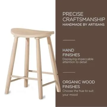 Maven Lane Luna 26 Inch Tall Counter Height Backless Modern Dining Barstool in Rustic Light Oak Wood Finish with Narrow Saddle Seat, Set of 2