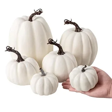 Oyydecor 12Pcs Assorted Sizes Artificial Pumpkins Decoration Harvest Fall White Pumpkins Fake Foam Pumpkins for Fall Autumn Decor Thanksgiving Halloween Decorations (White, 12pcs)