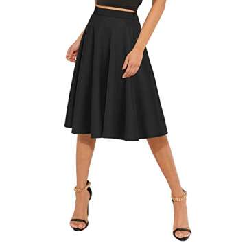 Urban CoCo Women's Basic Elastic Waist A-line Solid Flared Midi Skirt (Black, S)