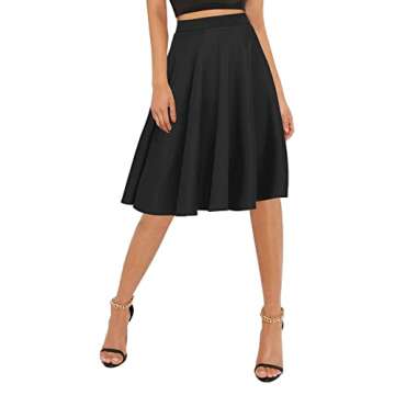 Urban CoCo Women's Basic Elastic Waist A-line Solid Flared Midi Skirt (Black, S)