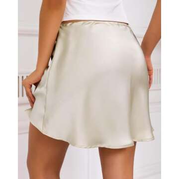 Teddify Women's Satin Mini Skirt Drawstring High Waisted Silk Cute Casual 2024 Summer A-Line Short Skirts Beige, Small