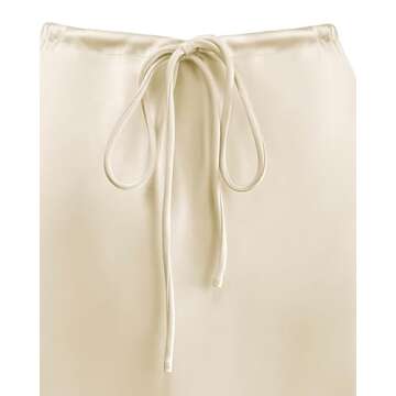 Teddify Women's Satin Mini Skirt Drawstring High Waisted Silk Cute Casual 2024 Summer A-Line Short Skirts Beige, Small