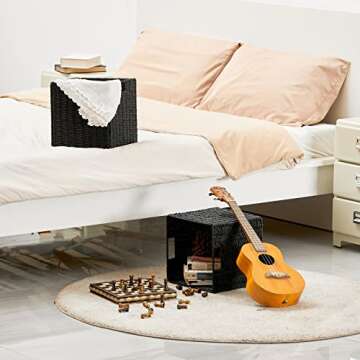 Vagusicc Wicker Storage Basket, Set of 2 Hand-Woven Paper Rope Wicker Baskets, Foldable Cube Storage Bins, Black Storage Basket, Square Baskets for Organizing Shelves & Decor, Black (11″×11″×11″)