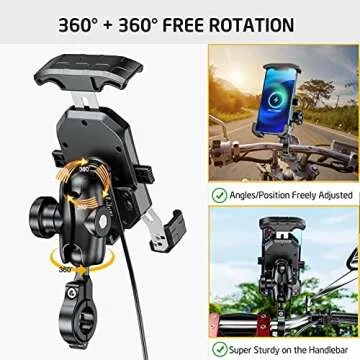 iMESTOU Motorcycle Wireless Phone Mount Charger with 720° Rotation