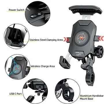 iMESTOU Motorcycle Wireless Phone Mount Charger with 720° Rotation