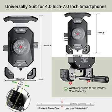 iMESTOU Motorcycle Wireless Phone Mount Charger with 720° Rotation