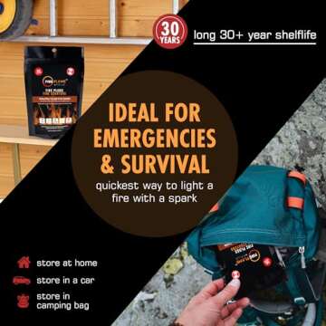 Fireflame Fire Plugs Fire Starter - Quick Instant 100% Waterproof Firestarter for Emergencies, Survival, Campfires, Fire Pits, Charcoal Grill - All Natural, Odorless & Non-Toxic - 50 Plugs in Bag