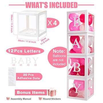 JeuntGoo Baby Boxes with Letters for Baby Shower, 4pcs Clear Baby Block Party Decorations for Boy Gi...