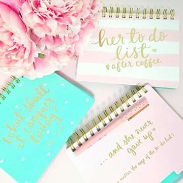 Eccolo Spiral Planner Pad, Notes and To-Do List, Dayna Lee Collection "Check it Off", Horizontal Planner, Undated, 96 Perforated Sheets (Gray, 5x7 inches)