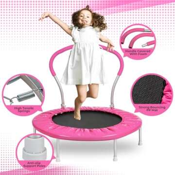 Roinoim 36 Inch Mini Trampoline for Kids with Handle, Indoor Round Toddler Trampoline, Pink