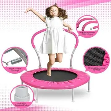 Roinoim 36 Inch Mini Trampoline for Kids with Handle, Indoor Round Toddler Trampoline, Pink