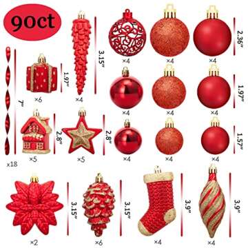 AMS 90ct Christmas Balls Plastic Ornaments - Shatterproof & Elegant Seasonal Decor