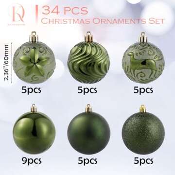 34ct Dark Green Christmas Ball Ornaments Shatterproof Plastic Christmas Tree Decorations for Xmas Pa...