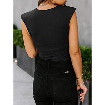 REORIA Women’s Sleeveless Leotard with Shoulder Pads Black Small