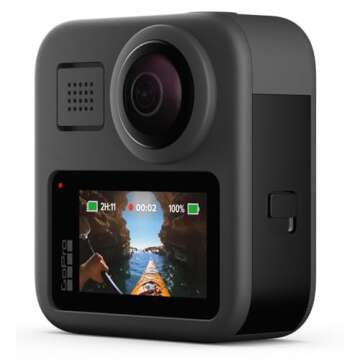 GoPro MAX - Waterproof 360 + Traditional Camera with Touch Screen Spherical 5.6K30 HD Video 16.6MP 360 Photos 1080p Live Streaming Stabilization - Bundle with SD Card, Go Pro MAX Grip + Tripod