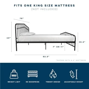 Novogratz Bushwick Metal Bed Frame - King Size Black