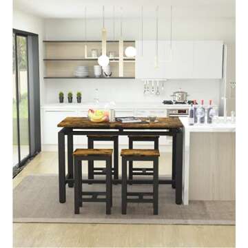 MIERES Dining Table Set for 4, Kitchen & Dining Room Set, 5 Piece Dining Room Table Set with 4 Stool...