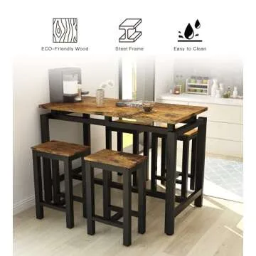 MIERES 5-Piece Dining Table Set for Small Spaces
