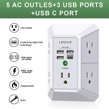 5 Outlet Surge Protector with USB Charging Ports