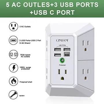 5 Outlet Surge Protector with USB Charging Ports