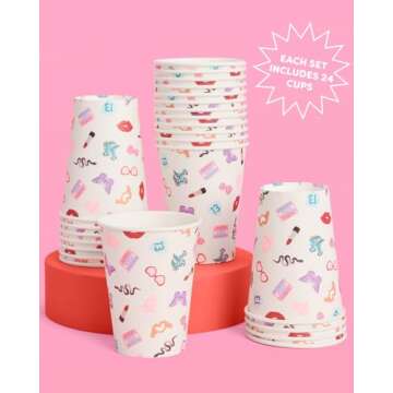 xo, Fetti Eras Party White Paper Cups | 24 Disposable 12 oz Cups | Concert Party Drinkware, Bachelor...