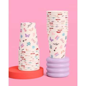 xo, Fetti Eras Party White Paper Cups | 24 Disposable 12 oz Cups | Concert Party Drinkware, Bachelorette Decorations, Birthday Tableware, Bridesmaid Supplies