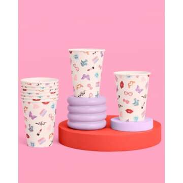 xo, Fetti Eras Party White Paper Cups | 24 Disposable 12 oz Cups | Concert Party Drinkware, Bachelorette Decorations, Birthday Tableware, Bridesmaid Supplies