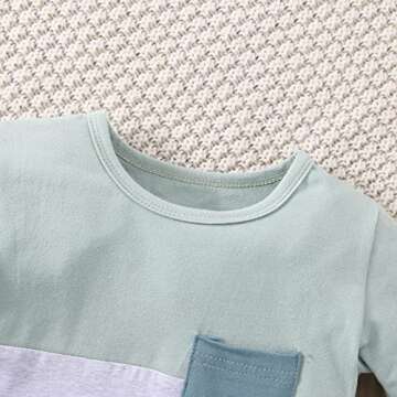 Toddler Infant Baby Boy Clothes Long Sleeve Striped T-Shirt Pullover Tops Solid Pants 2Pcs Fall Winter Outfits (Colorblock Blue Green, 18-24 Months)