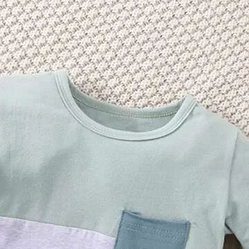 Toddler Infant Baby Boy Clothes Long Sleeve Striped T-Shirt Pullover Tops Solid Pants 2Pcs Fall Winter Outfits (Colorblock Blue Green, 18-24 Months)