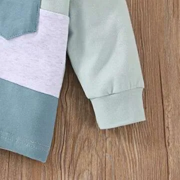 Toddler Infant Baby Boy Clothes Long Sleeve Striped T-Shirt Pullover Tops Solid Pants 2Pcs Fall Winter Outfits (Colorblock Blue Green, 18-24 Months)