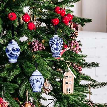 8 Pieces Chinoiserie Porcelain Christmas Ornaments Blue and White Christmas Decorations Mini Chinoiserie Porcelain Ginger Jar Christmas Tree Decor Vintage Christmas Decorations (Chinese)