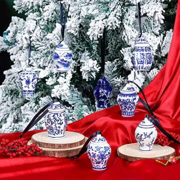 8 Pieces Chinoiserie Porcelain Christmas Ornaments Blue and White Christmas Decorations Mini Chinoiserie Porcelain Ginger Jar Christmas Tree Decor Vintage Christmas Decorations (Chinese)